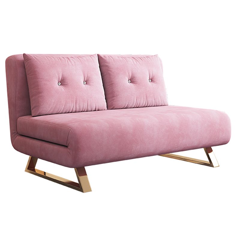 Glam Foldable Futon Frame with Velvet 31.5" Wide Futon Sofa Bed in Pink