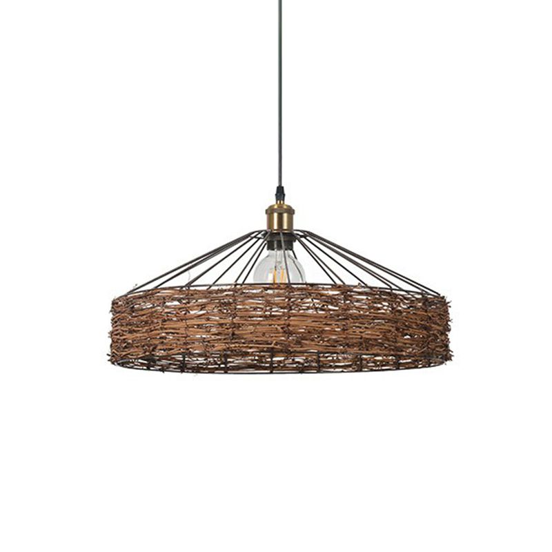 Rattan schuurvormige hangende lichte landstijl 1 lamp bruine hanger voor eetkamer