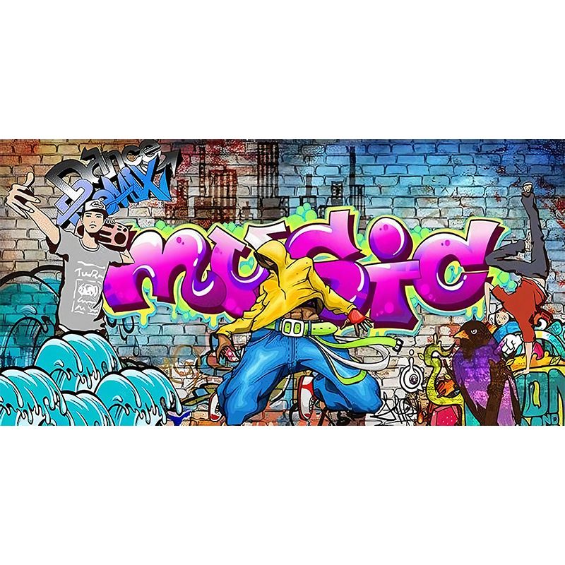 Street Graffiti Mural Wallpaper in Multi-Color, Industrial Wall Decor for Coffee Shop