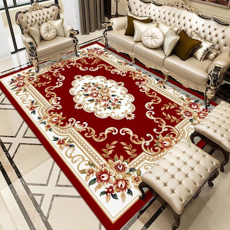 Multicolor Polyester Area Rug European Floral Pattern Carpet Non-Slip Backing Carpet
