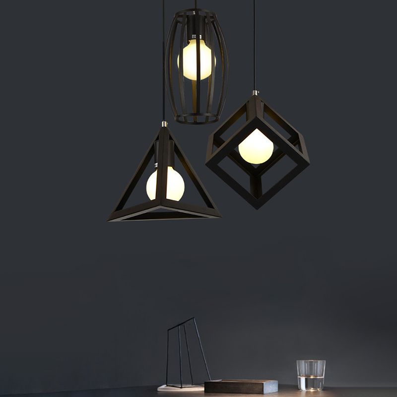 Industrial Style Hanging Lamp Geometry Iron 3 Light Island Light Fixture for Dining Table
