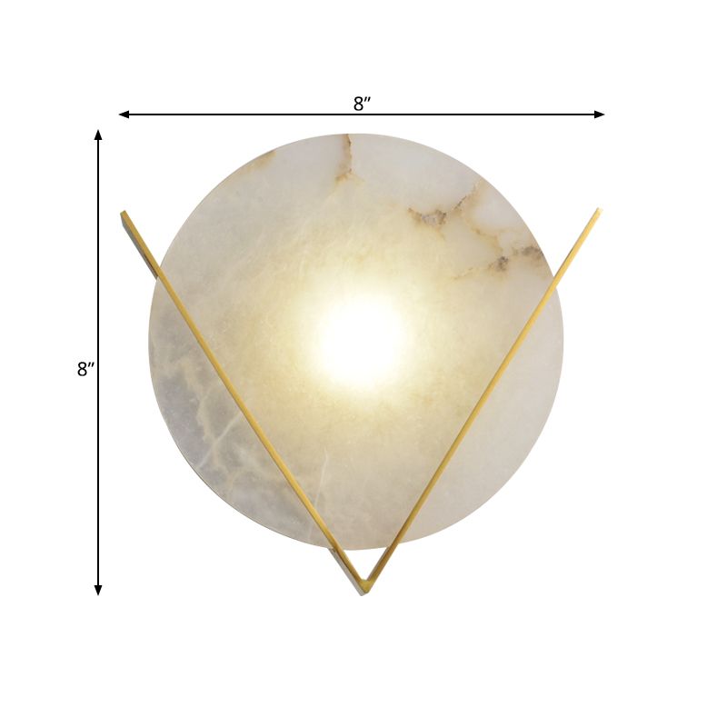 Gold LED Flush Wall Sconce Colonialism Marble Round Wall Light Fixture for Bedroom