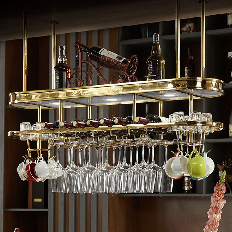 Stainless Steel Wine Rack Modern Style Hanging Wine Rack Holder in Gold