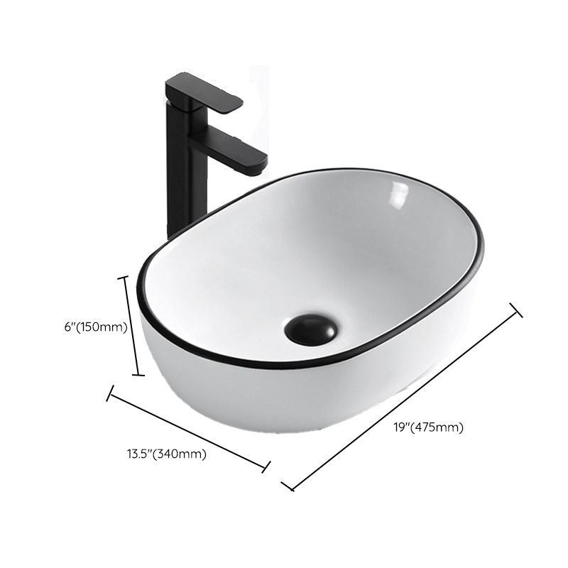 Modern Vessel Bathroom Sink Rectangular Porcelain Drain Assembly and Faucet Wash Stand