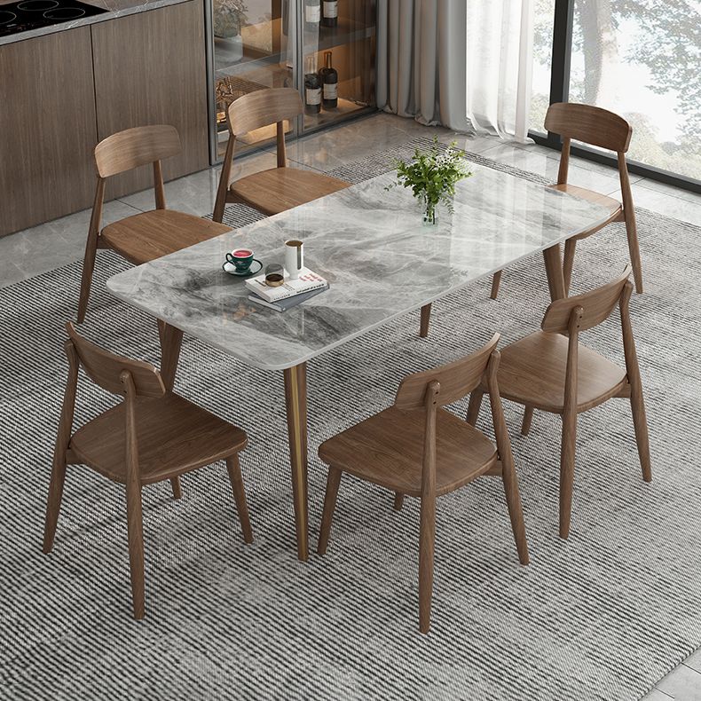 Modern Style Sintered Stone Dining Table 4 Legs Rectangular Table in Grey