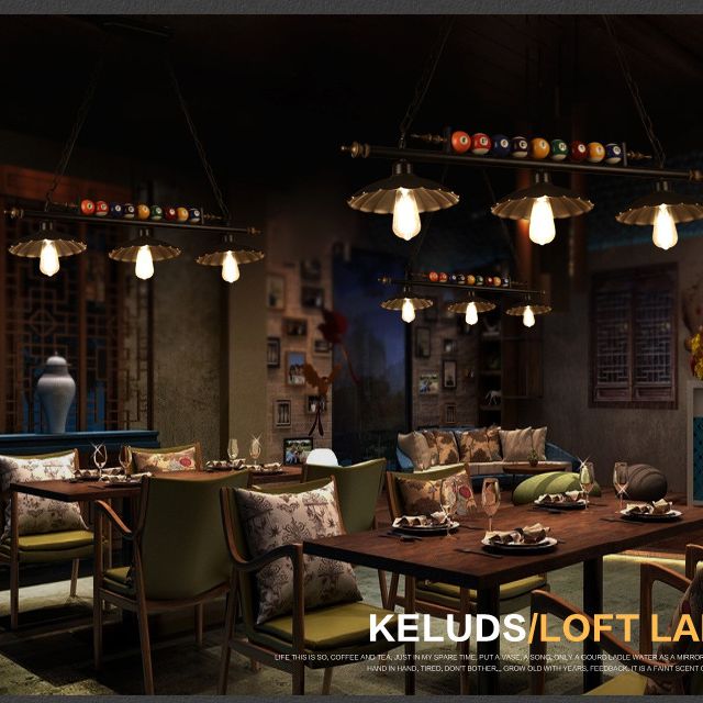 Stile industriale Isola Penderant Light Black Black Iron Iron Billiard Billiard DECOREATIVE Light con 39 "catena regolabile