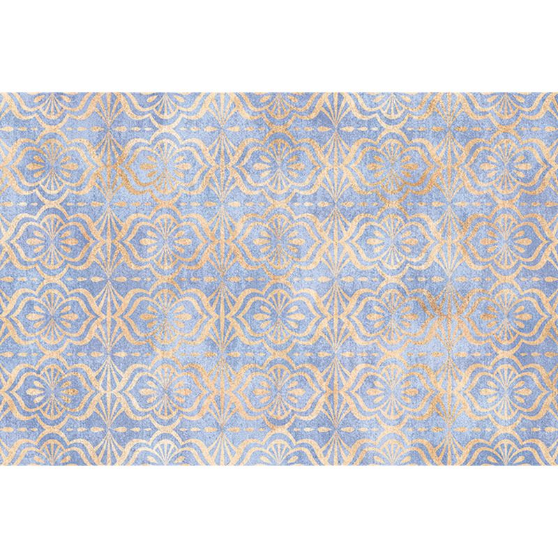 Tappeto geometrico tribale retrò tappeto anti-slittamento in poliestere marrone e blu per animali domestici per soggiorno per soggiorno