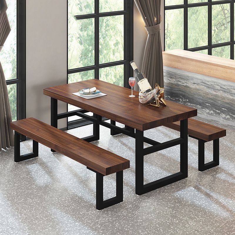 Industrial Dining Room Table Solid Wood Rectangle Dinette Table in Brown