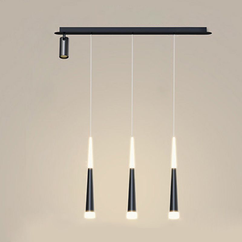 Cone Shaped Chandelier Lighting Fixture Simple Metal LED Dinning Room Island Pendant in Black