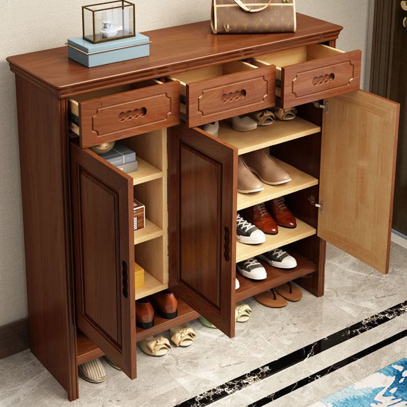 Mid-Century Modern Accent Cabinet Rectangle Solid Wood Grooves With Doors Cabinet