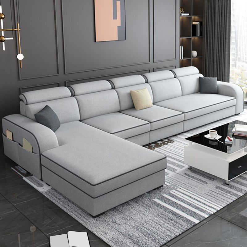 Light-grey Faux Leather Removable Cushions Square Arm Sectionals for Living Room