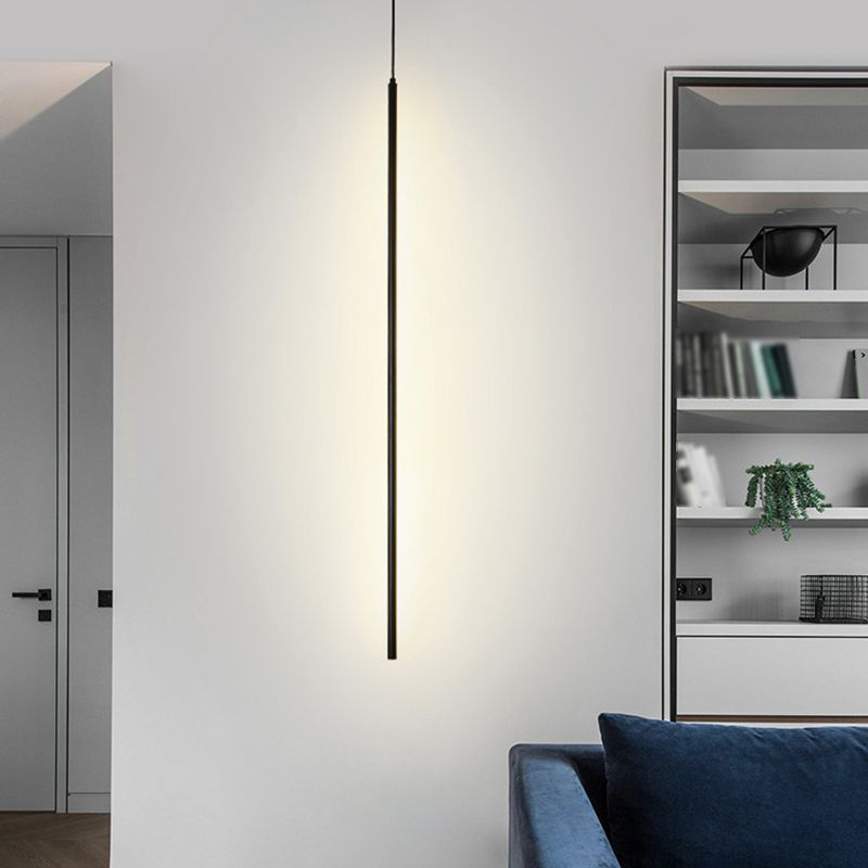 Simple Modern Style Line Shape Pendant Metal 1 Light Hanging Light in Black for Living Room Bedroom