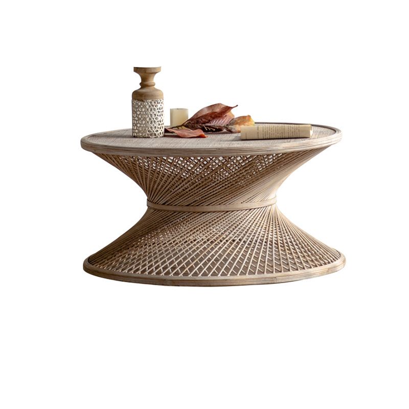 French Country Round Rattan Coffee Table Distressed Brown Cocktail Table