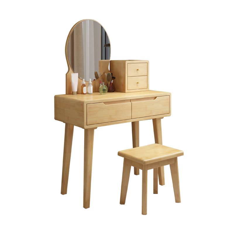 4 Drawer & Mirror Makeup Vanity Desk Rubber Wood Dressing Table