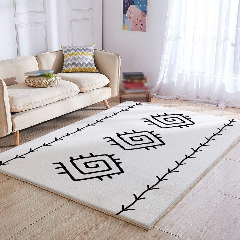 White Line Pattern Rug Polyester Modern Rug Washable Rug for Drawing Room