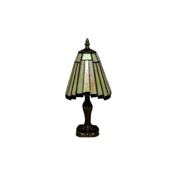 Mission Tiffany Cone Table Lighting Stained Glass 1 Head Standing Table Lamp in Beige/Blue for Bedroom