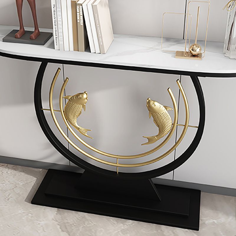 31.5" H Modern Console Accent Table Antique Finish Half Moon Console