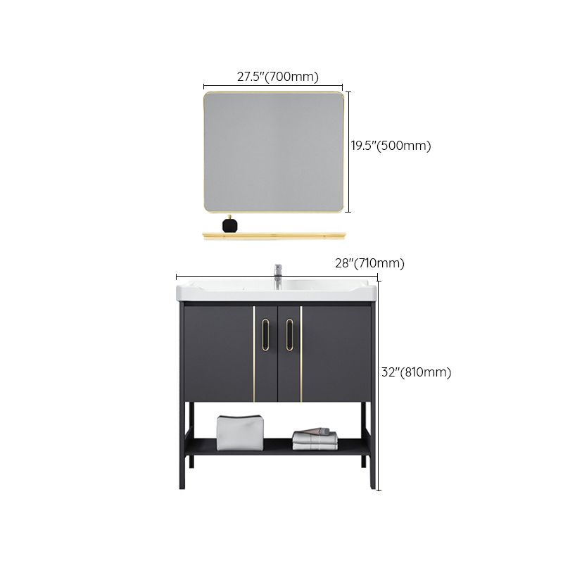 Single Sink Vanity Shelving Included Metal Frame 2 Doors Freestanding Modern Vanity