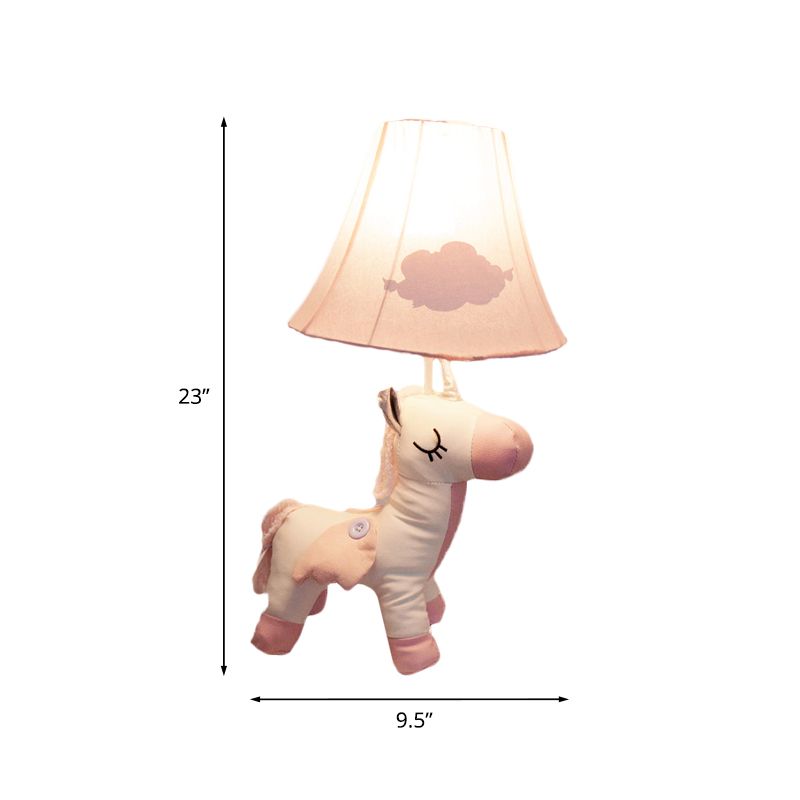 Cartoon Unicorn Cotton Night Light da tavolo a 1 luce con tonalità in tessuto svasato in rosa