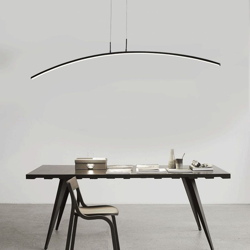 Simple Curved Island Light Fixture Metal Dining Room LED Island Pendant Light