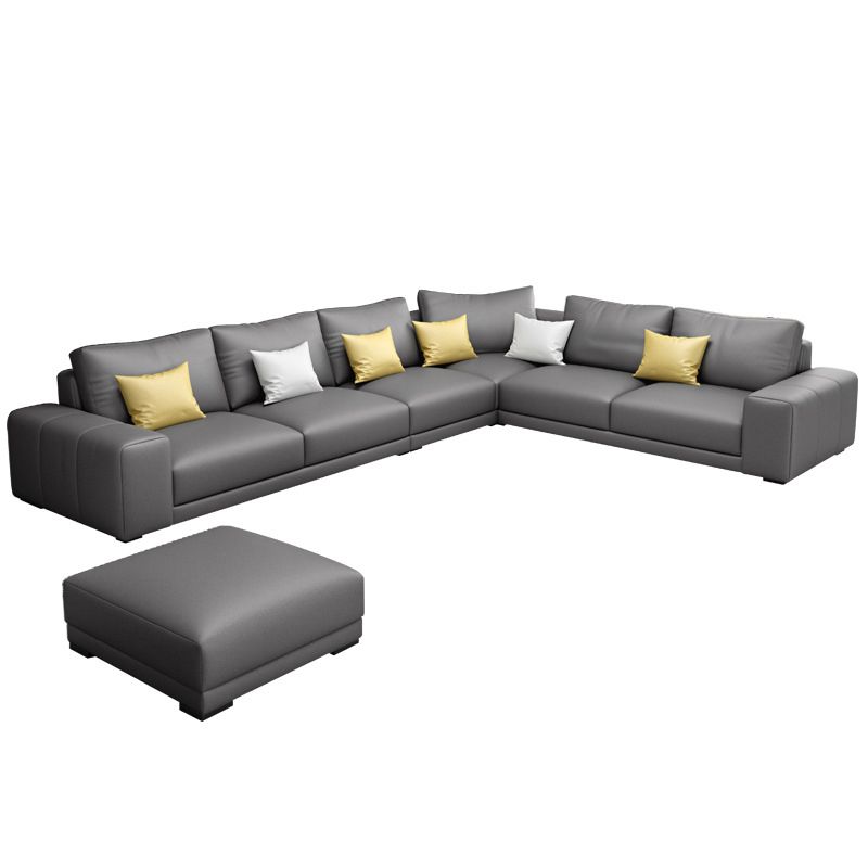 Contemporary Right Hand Facing Sectional Faux Leather Corner Sofa with Ottoman