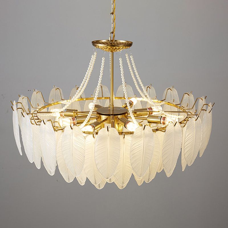 Contemporary Indoor Hanging Light Glass Feather Chandelier for Living Room