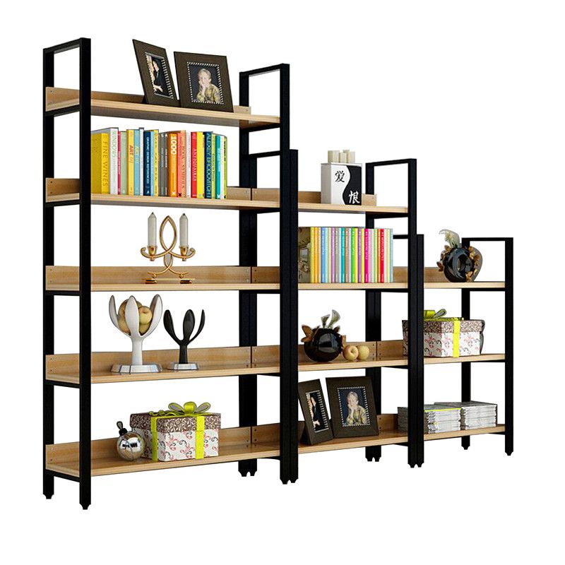 Vertical Industrial Etagere Bookshelf Steel Frame Solid Wood Shelf Bookshelf