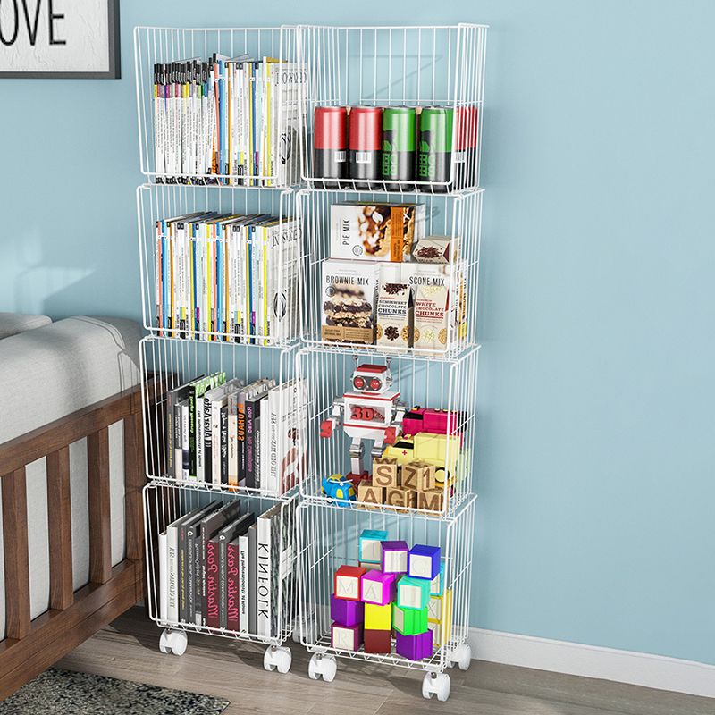 Modern Style Bookshelf Standard Closed Back Metal Bookcase for Home with Wheels