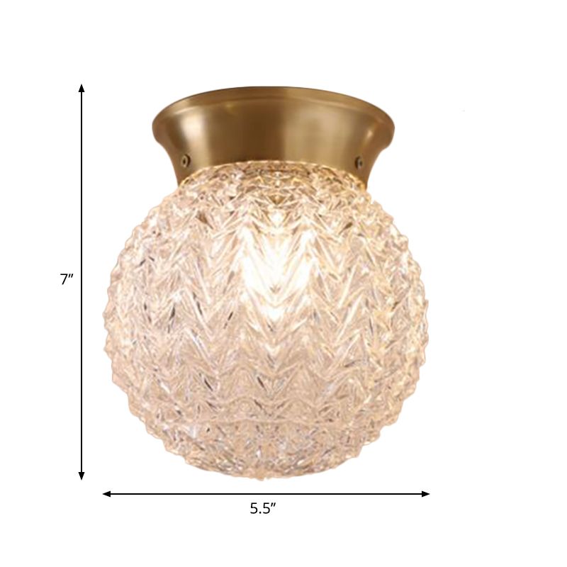 Water Glass Globe Ceiling Lighting Colonial 1 Head Bedroom Flush Mount Light Fixture in Brass