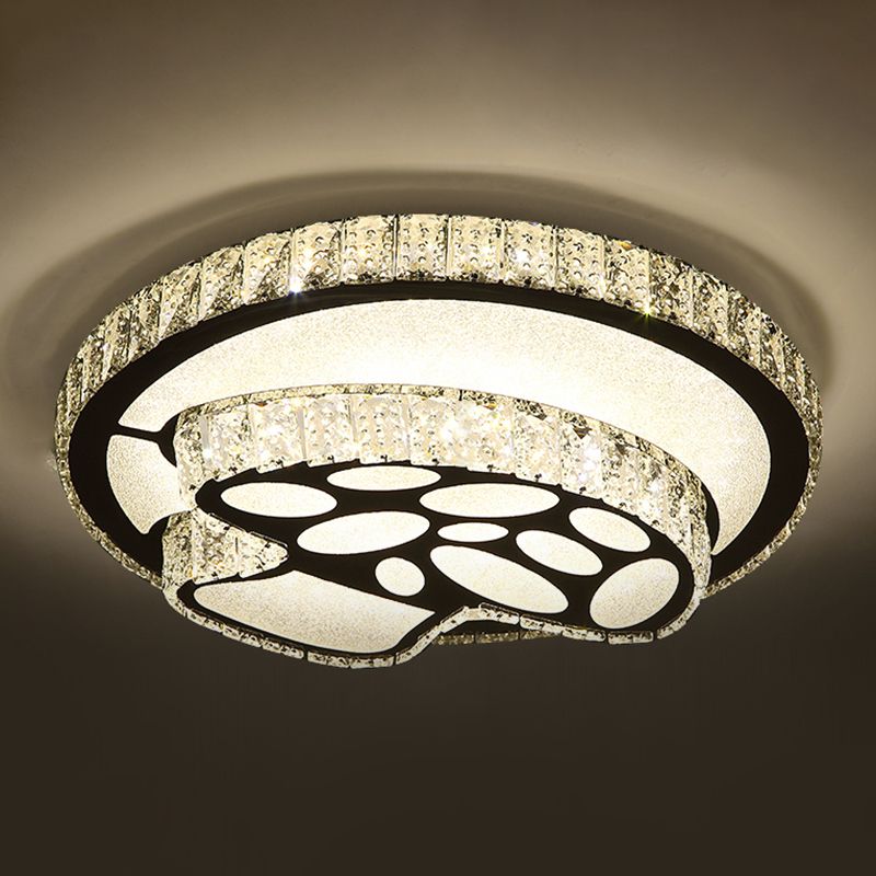 Circulaire Flush Light Artistique K9 Crystal Dining Room LED Flush Ceiling Light Fixture in Stainless-Steel
