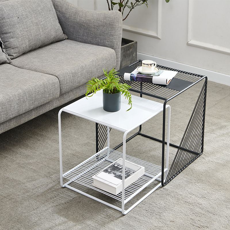 Mid-Century Modern 1/2-Piece Coffee Table in Square Iron Cocktail Table