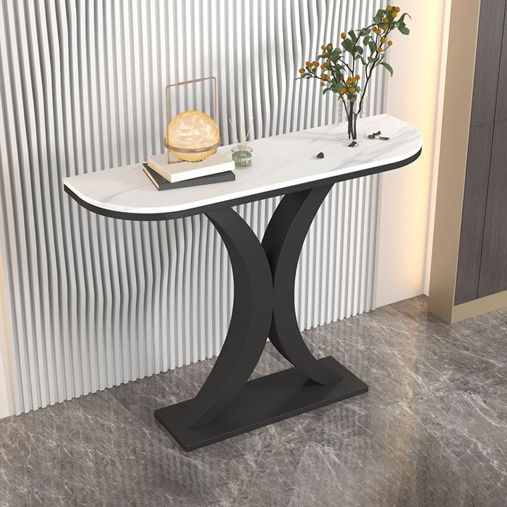Contemporary Console Accent Table Half Moon Console Sofa Table in Stone