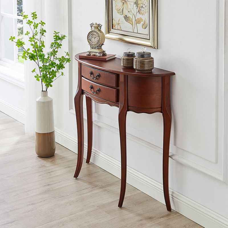 35.43" Tall 2-drawer Console Table Solid Wood Half Moon End Table for Hall