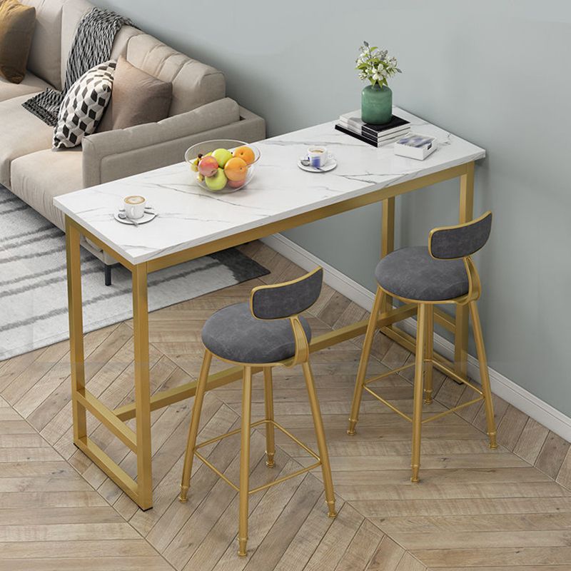 Wooden Top Bistro Bar Table Rectangle Gold Base Bar Table for Home