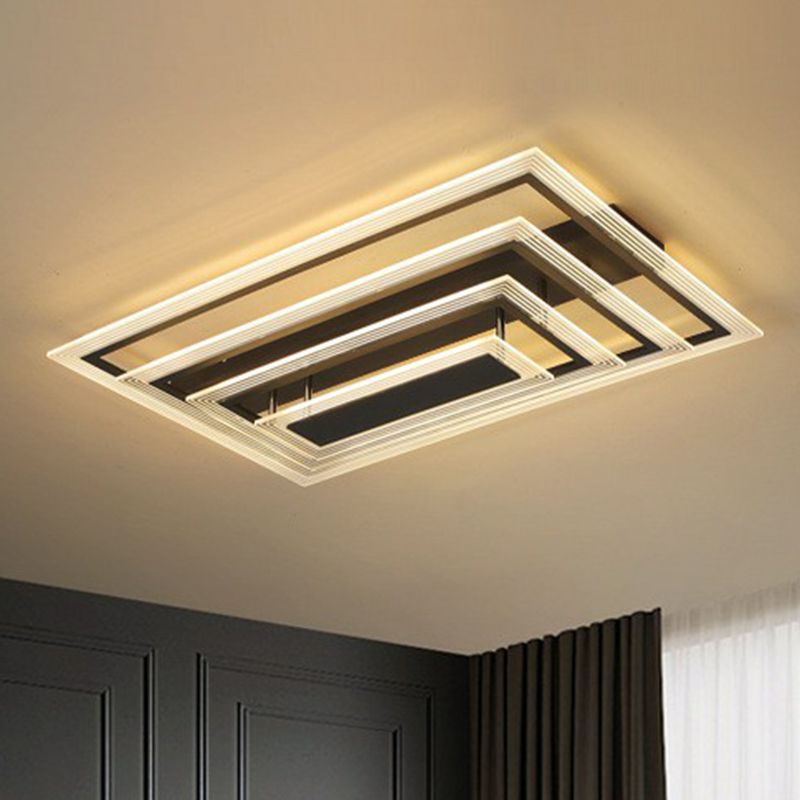 Rectangle Living Room Semi Flush Light Acrylic Minimalist LED Flush Mount Fixture in Black