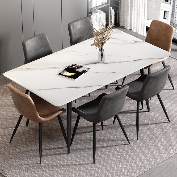 Sintered Stone White Dining Table Simplicity 4 Legs Table for Dining Room