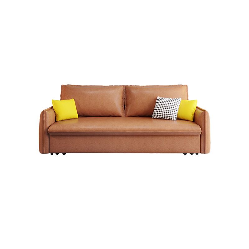 31" Wide Scandinavian Sleeper Sofa Futon Orange Faux Leather Sleeper Sofa