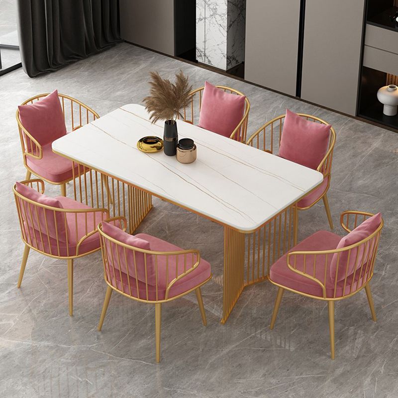 Rectangle Stone Dining table Gold Frame Traditional Luxury Double Pedestal Table