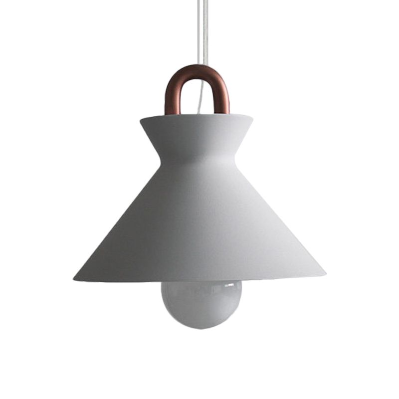 1 luminaire pendentif de tête en fer minimalisme lampe plafond de salle à manger en blanc avec bol / cône / cloche et poignée en cuivre