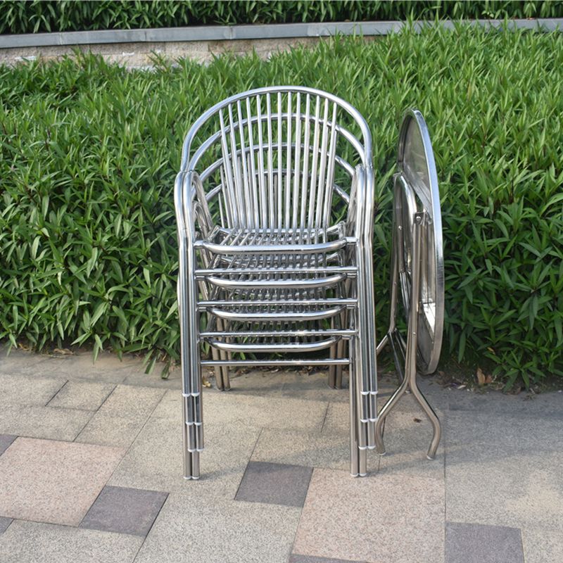 Silver Outdoor Bistro Chairs Metal Stacking Outdoors Dining Chairs