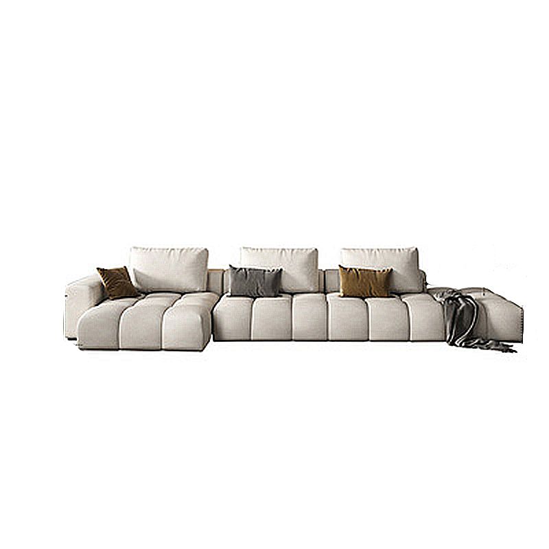 Nordic Cream Square Arm Sofa Faux Leather Cushion Back Sectional for Living Room