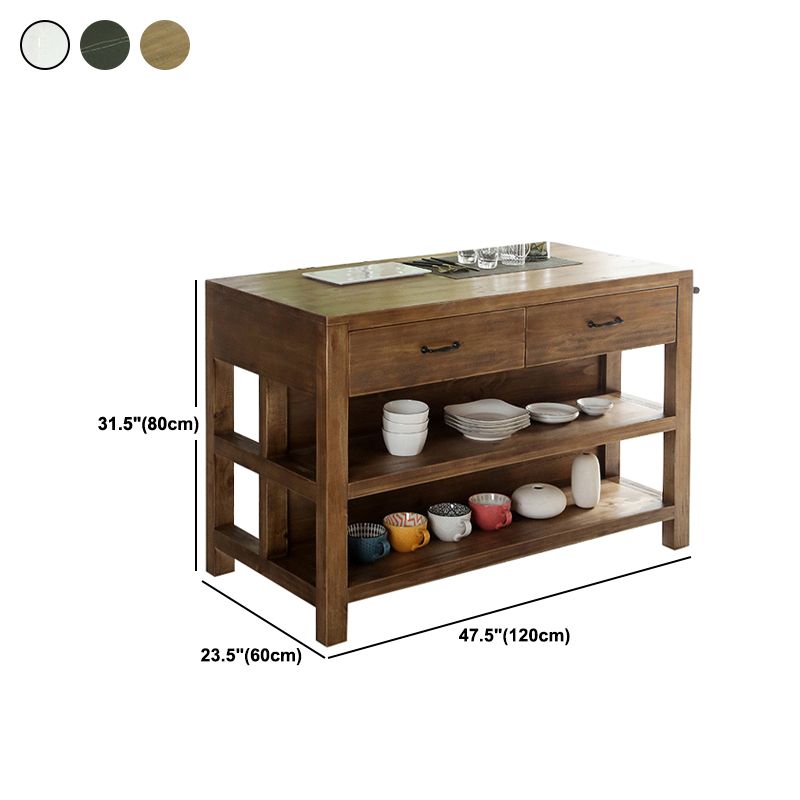 Traditional Stationary Kitchen Island Set Wood Rectangular Kitchen Island Set for Home Use