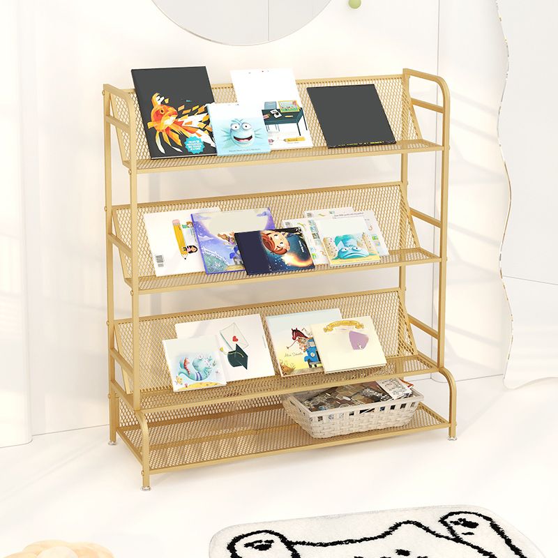 Scandinavian 4 Shelves Bookshelf Standard Metal Open Back Bookcase