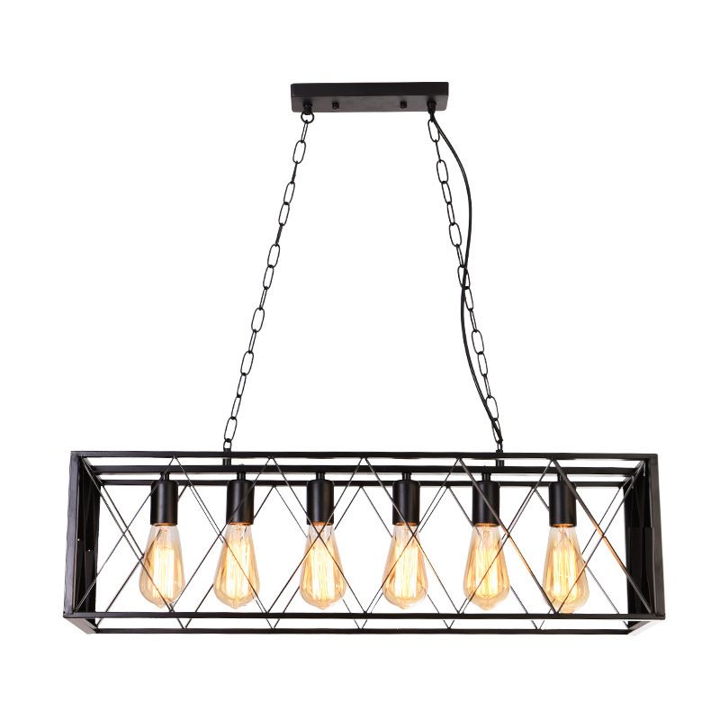 Industrial Rectangular Island Pendant Lights Metal Multiple-Light Island Light Fixtures
