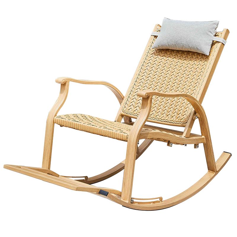Contemporary Rocking Chair Rattan Trapezoidal Back Solid Color Porch Rocking Chair