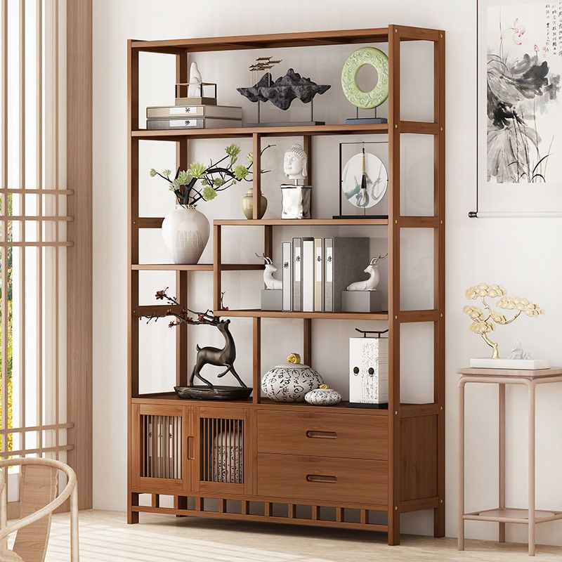 Brown Contemporary Style Standard Bookshelf Solid Bamboo Bookcase for Study Room