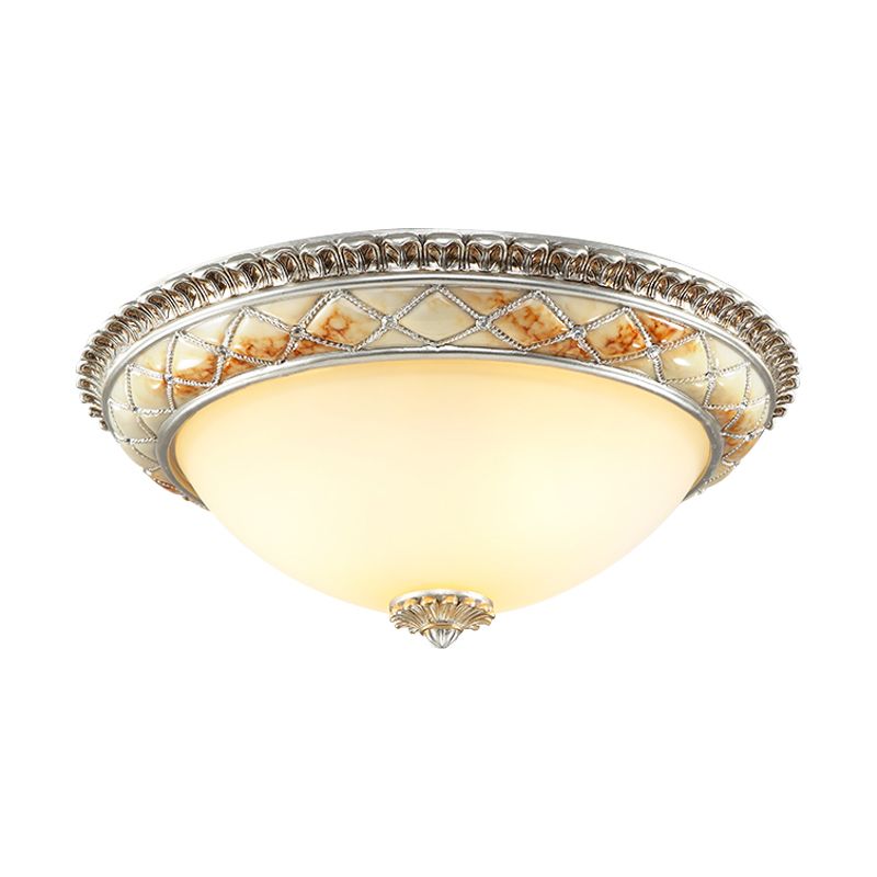 Dome Bedroom Ceiling Light Fixture Traditional Frosted White Glass 14"/16"/19.5" W 2/3-Head Gold/Silver Flush Mount