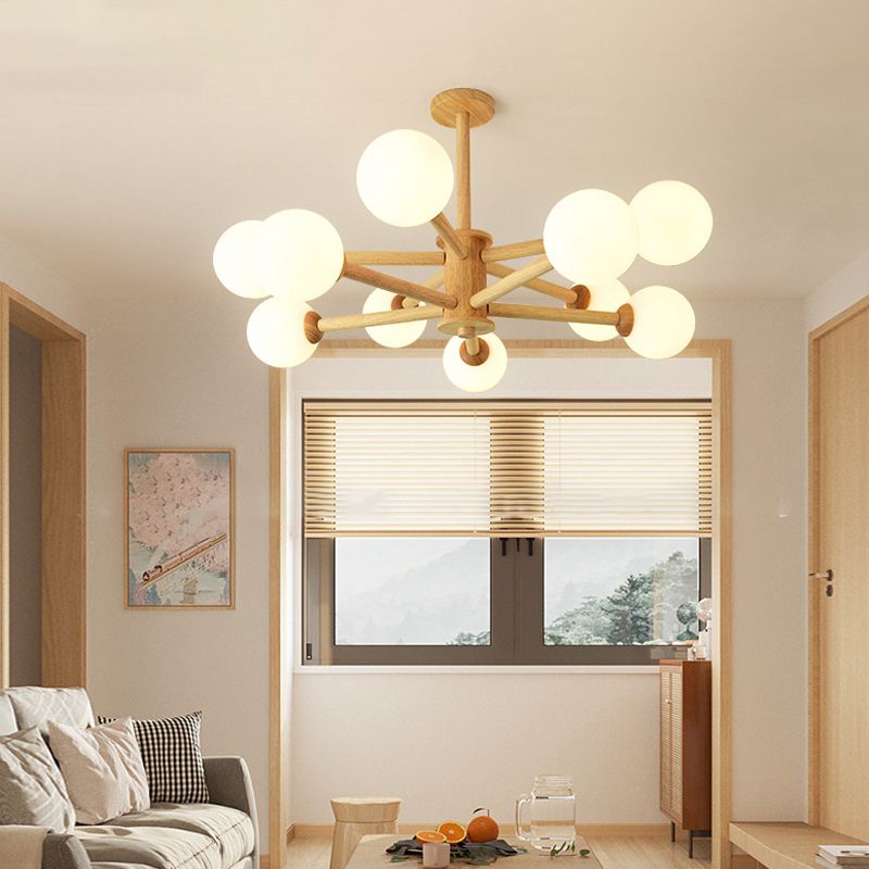 Luce a sospensione Sputnik Color Sputnik in moderna luce del soffitto in legno in stile creativo con tonalità di vetro opale