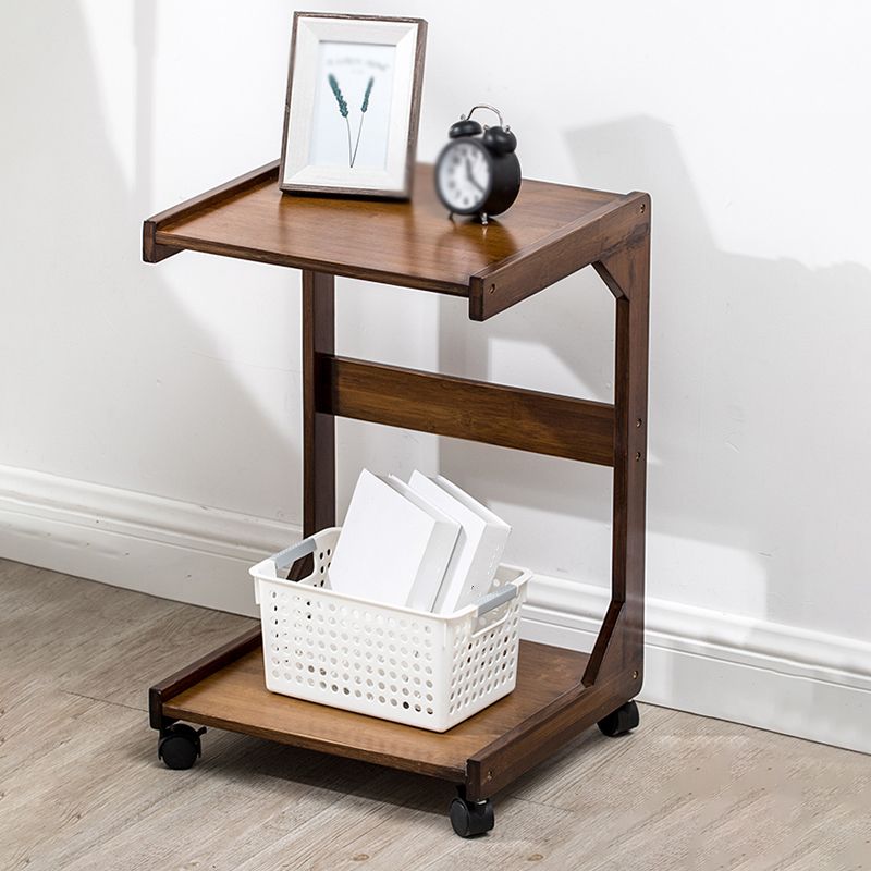 Walnut/Natural Wood End Table 24.8-In H Shelf Included Side Table with Casters