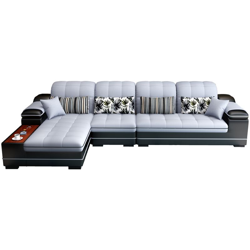 Contemporary Faux Leather and Linen Furniture Sectionals in Grey